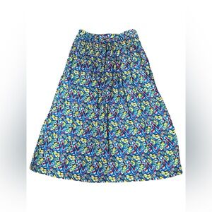 VTG Saks Fifth Avenue 100% Linen Floral Long Skirt Size 14 Waist 30”